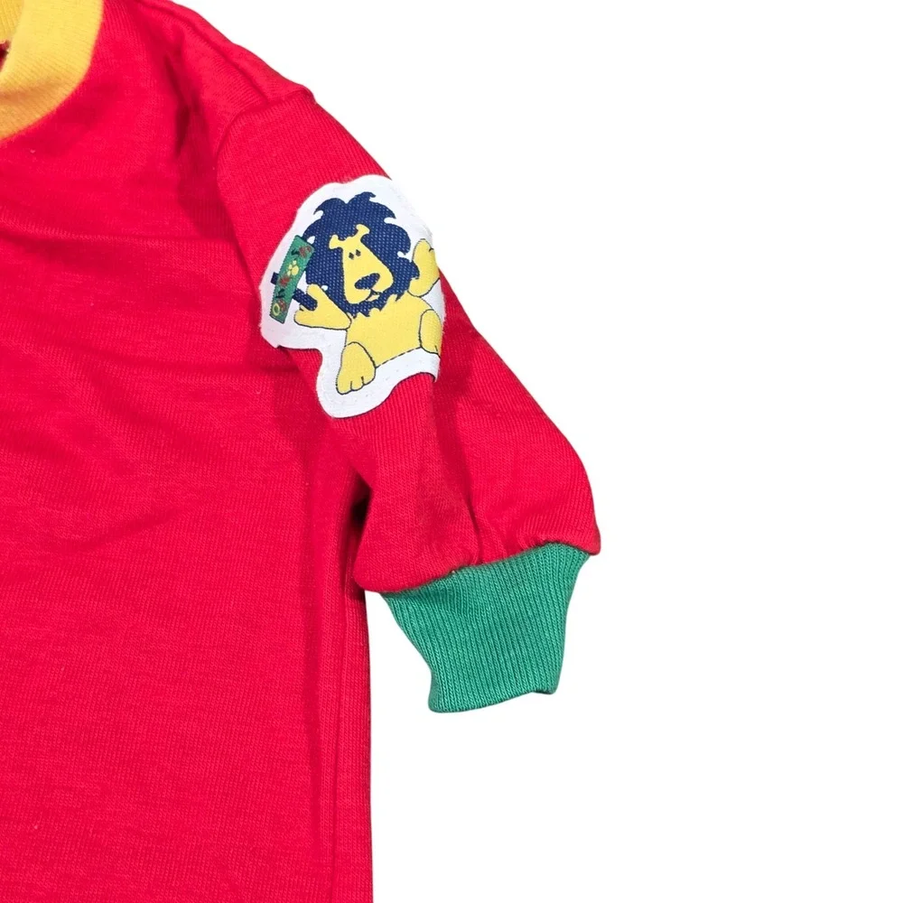 Vintage 1980s OshKosh B'gosh Red Long Sleeve Shirt 3-6 Months Frog Lion Applique